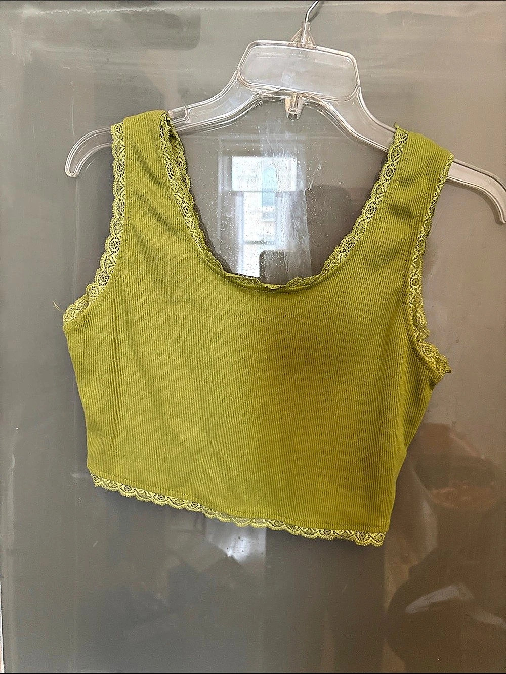 SHEIN Green Lace Trim Crop Top Size Medium Like New